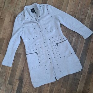 Nic + Zoe Petite Medium Rainy Day Jacket Oatmeal Studded Military Long Sleeve